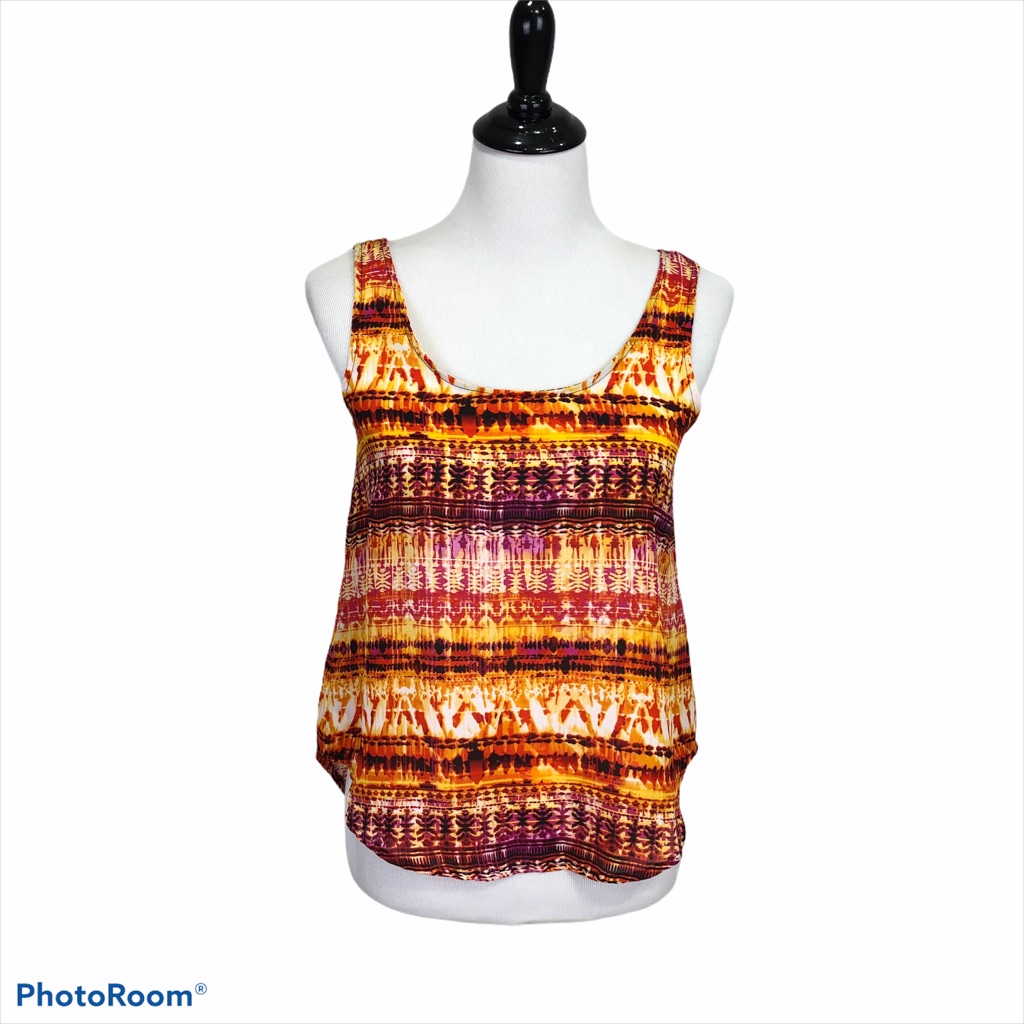 Pink Rose Back Zip Round Neck Multi Color Sleeveless Blouse